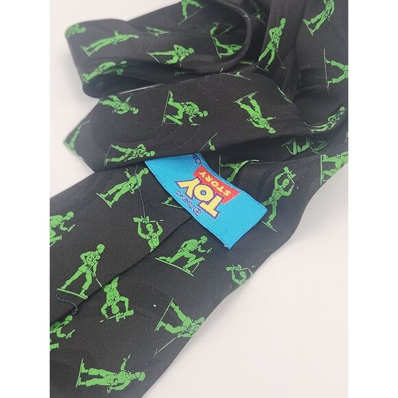 Vintage Disney Toy Story Green Toy Soldier Black Silk Tie - Picture 2 of 3